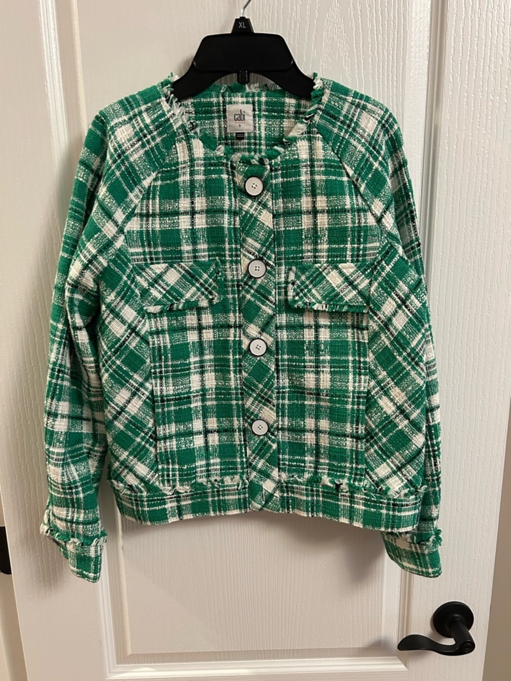 CAbi Green and White Plaid Tweed Jacket - Picture 1 of 9